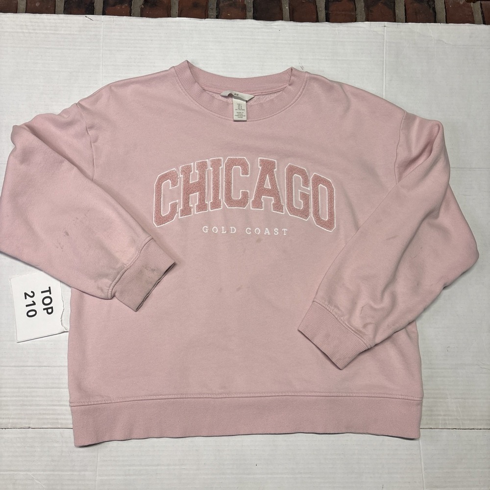 H&M Women's Large Pink Chicago Gold Coast Sweatshirt Crewneck Pullover Stained